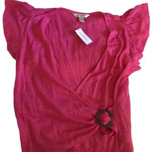 BNWT Banana Republic Women’s Linen Wrap Flutter Sleeves Top Shirt - Pink - XS